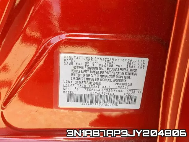 3N1AB7AP3JY204806 фото 2