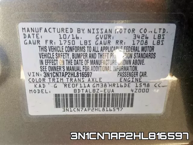 3N1CN7AP2HL816597 фото 2