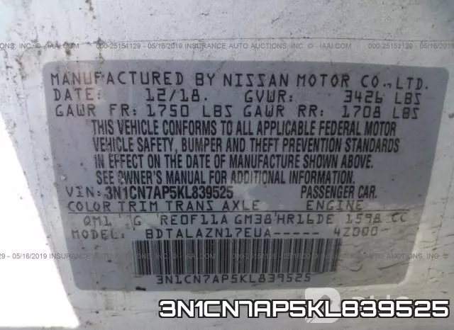 3N1CN7AP5KL839525 фото 10