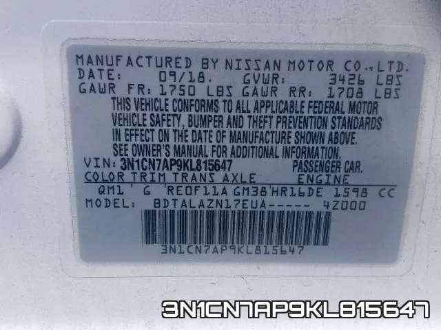 3N1CN7AP9KL815647 фото 2