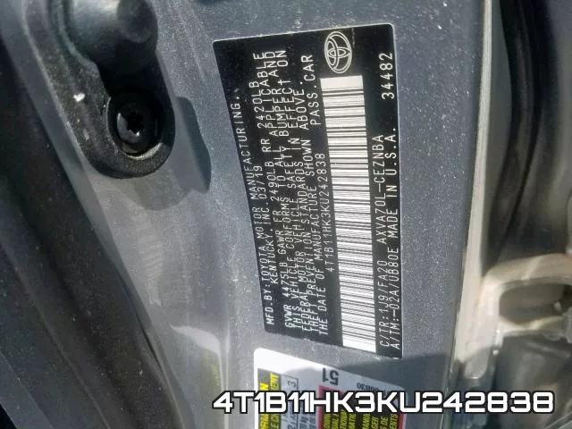 4T1B11HK3KU242838 фото 2