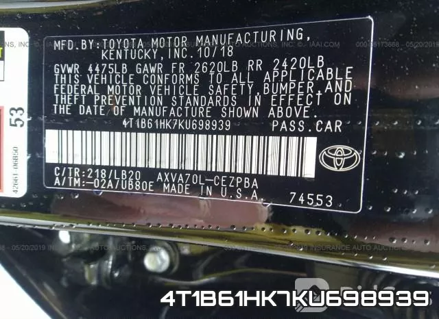 4T1B61HK7KU698939 фото 10