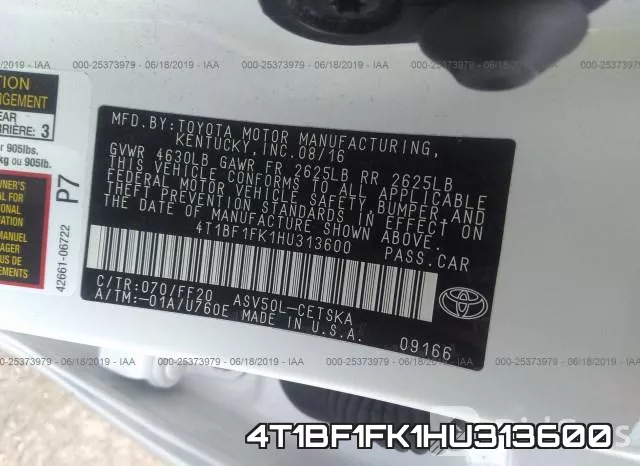 4T1BF1FK1HU313600 фото 10