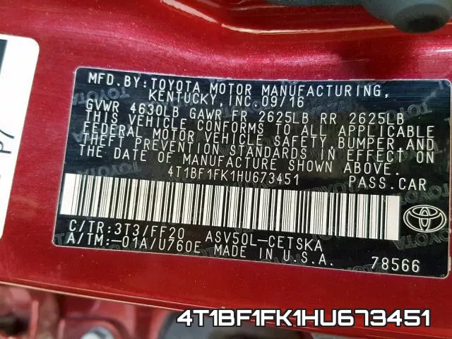 4T1BF1FK1HU673451 фото 2