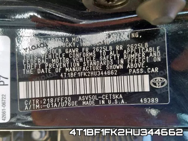 4T1BF1FK2HU344662 фото 2