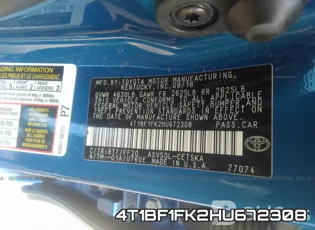4T1BF1FK2HU672308 фото 9