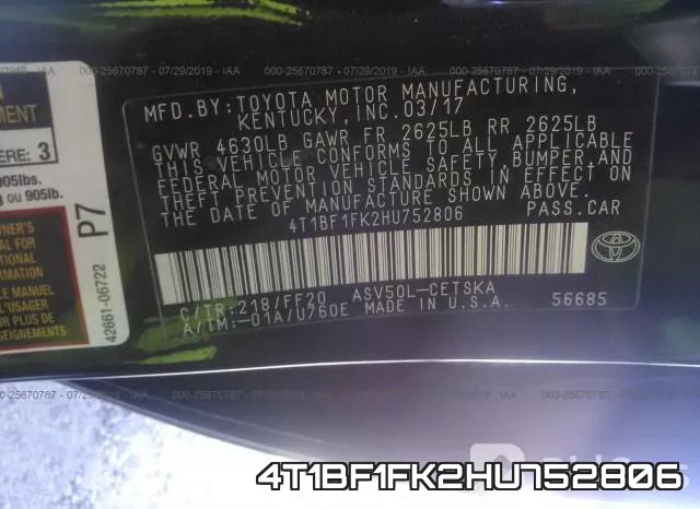 4T1BF1FK2HU752806 фото 10