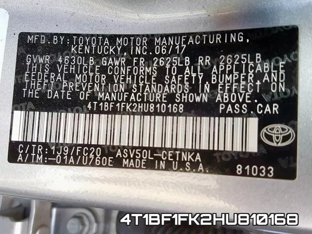 4T1BF1FK2HU810168 фото 2