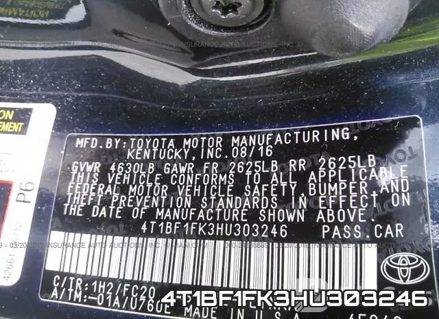 4T1BF1FK3HU303246 фото 10