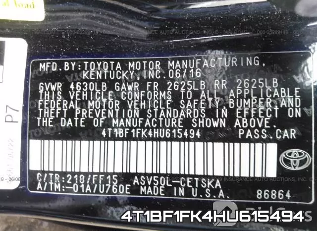 4T1BF1FK4HU615494 фото 10