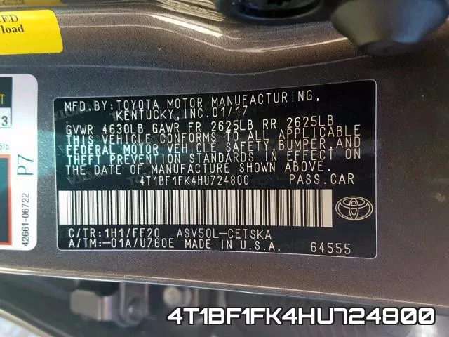 4T1BF1FK4HU724800 фото 2