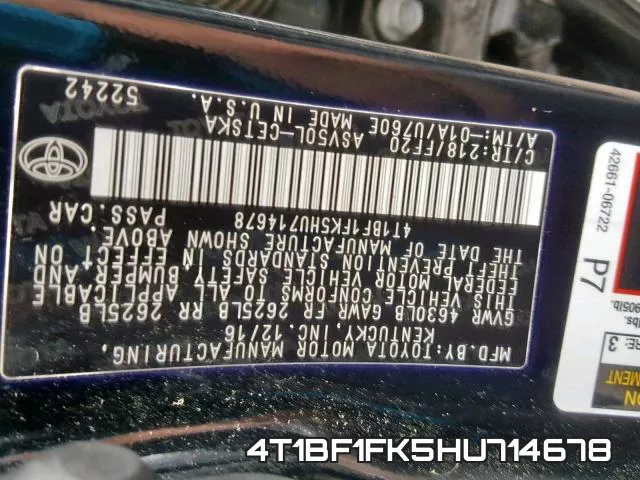 4T1BF1FK5HU714678 фото 2