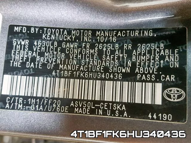 4T1BF1FK6HU340436 фото 2