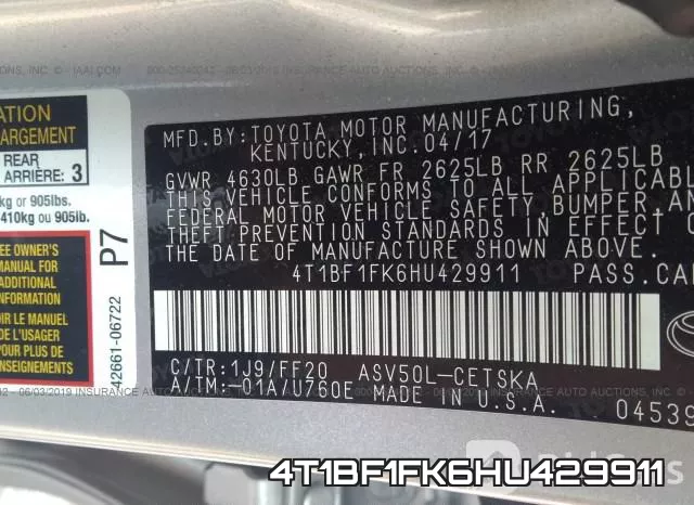 4T1BF1FK6HU429911 фото 10