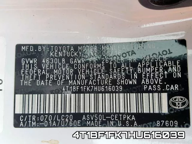 4T1BF1FK7HU616039 фото 2