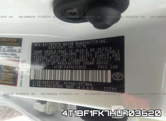 4T1BF1FK7HU703620 фото 10