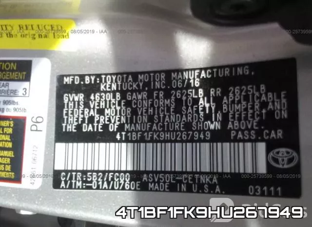 4T1BF1FK9HU267949 фото 10