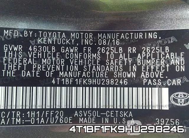 4T1BF1FK9HU298246 фото 10