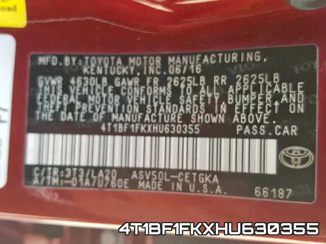 4T1BF1FKXHU630355 фото 2