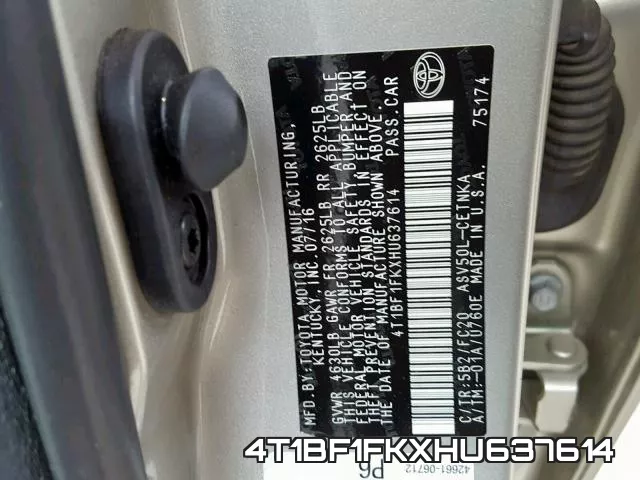 4T1BF1FKXHU637614 фото 2