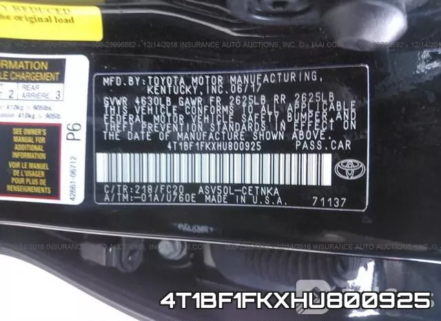 4T1BF1FKXHU800925 фото 10