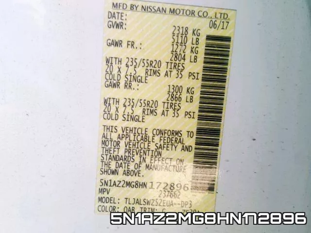 5N1AZ2MG8HN172896 фото 2