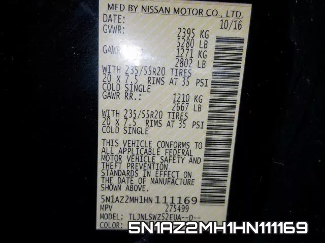 5N1AZ2MH1HN111169 фото 2