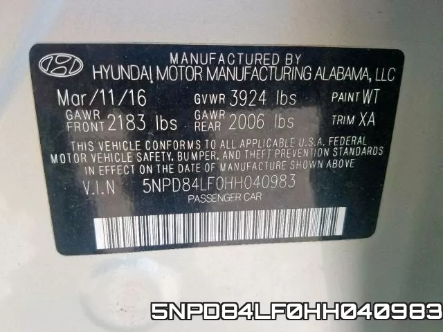 5NPD84LF0HH040983 фото 2