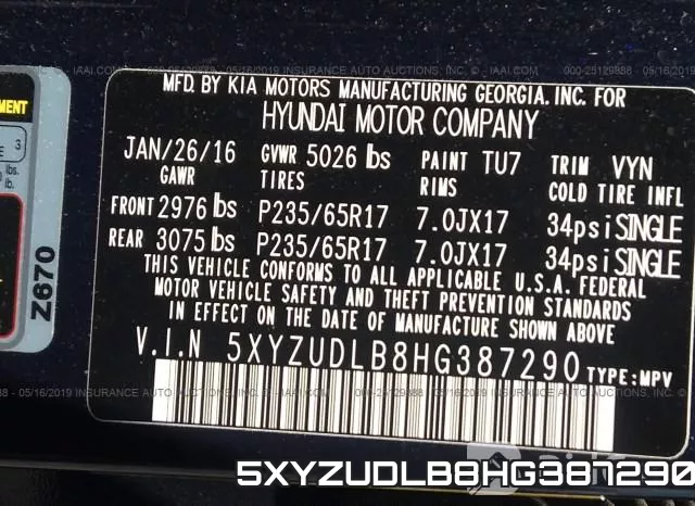 5XYZUDLB8HG387290 фото 10