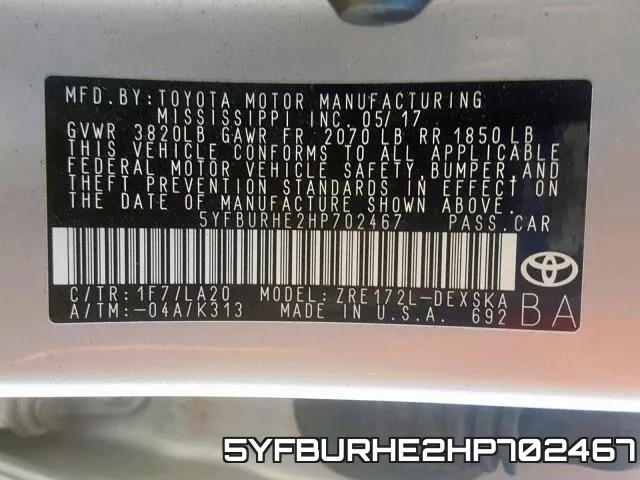 5YFBURHE2HP702467 фото 2