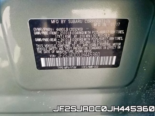 JF2SJADC0JH445360 фото 2