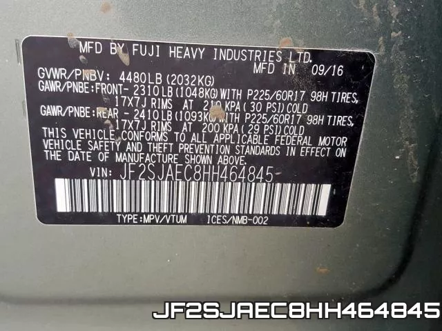 JF2SJAEC8HH464845 фото 2