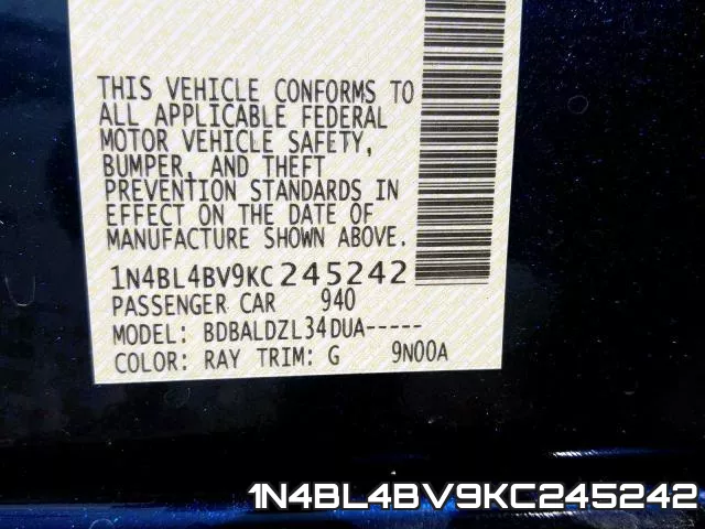 1N4BL4BV9KC245242 фото 2