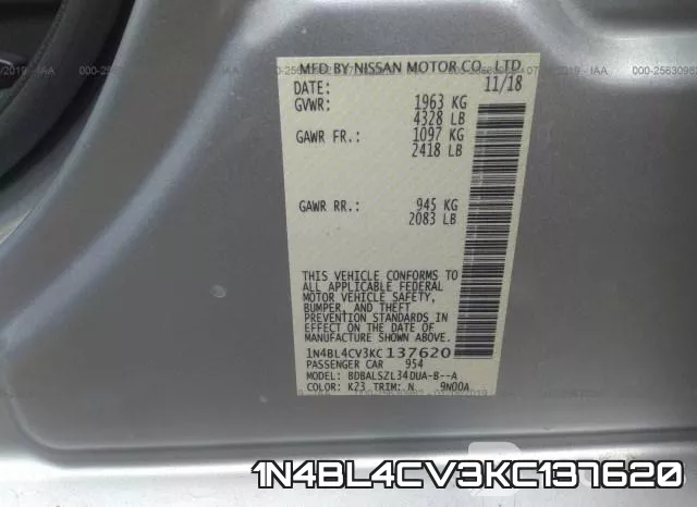 1N4BL4CV3KC137620 фото 10