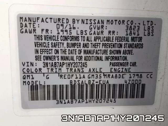 3N1AB7AP1HY207245 фото 2