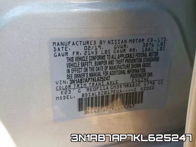 3N1AB7AP7KL625247 фото 2
