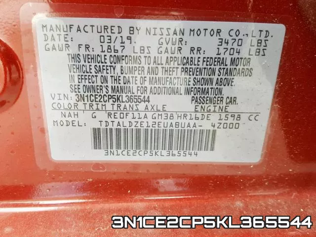 3N1CE2CP5KL365544 фото 2
