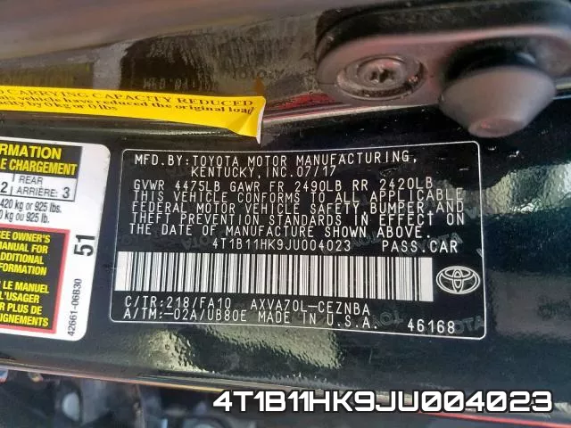 4T1B11HK9JU004023 фото 2