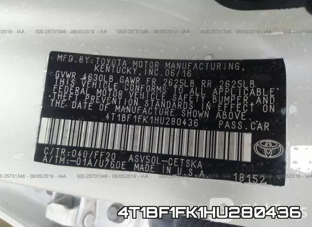 4T1BF1FK1HU280436 фото 10
