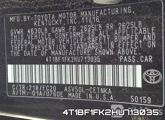 4T1BF1FK2HU713035 фото 10