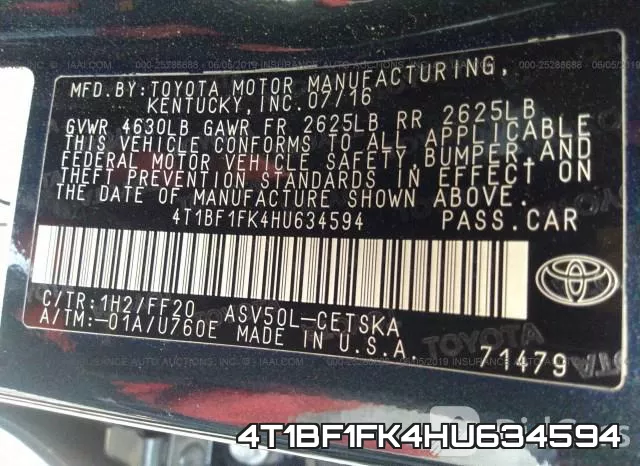 4T1BF1FK4HU634594 фото 9