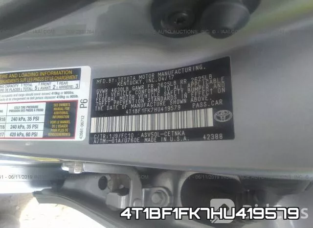 4T1BF1FK7HU419579 фото 10