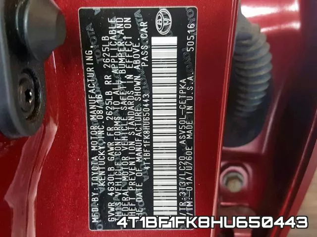 4T1BF1FK8HU650443 фото 2