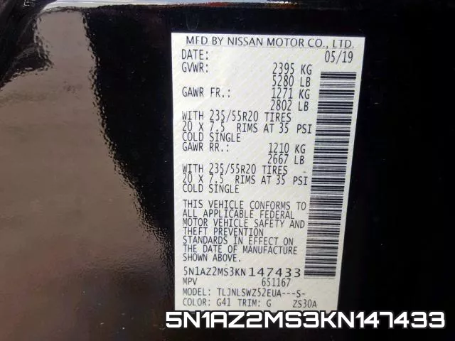 5N1AZ2MS3KN147433 фото 2