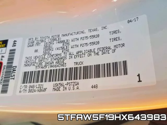 5TFAW5F19HX643983 фото 2