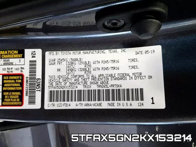 5TFAX5GN2KX153214 фото 2