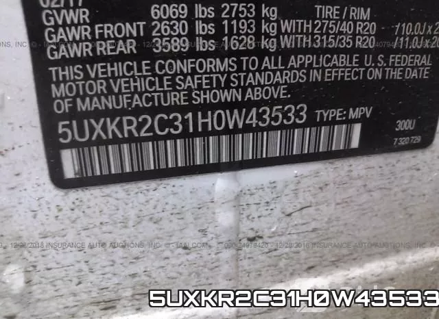 5UXKR2C31H0W43533 фото 10