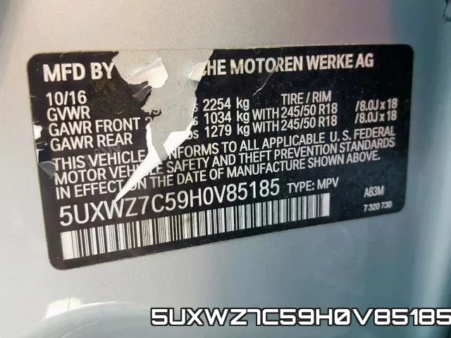 5UXWZ7C59H0V85185 фото 2
