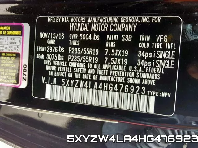 5XYZW4LA4HG476923 фото 2