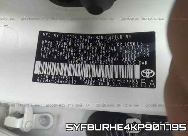 5YFBURHE4KP907795 фото 10